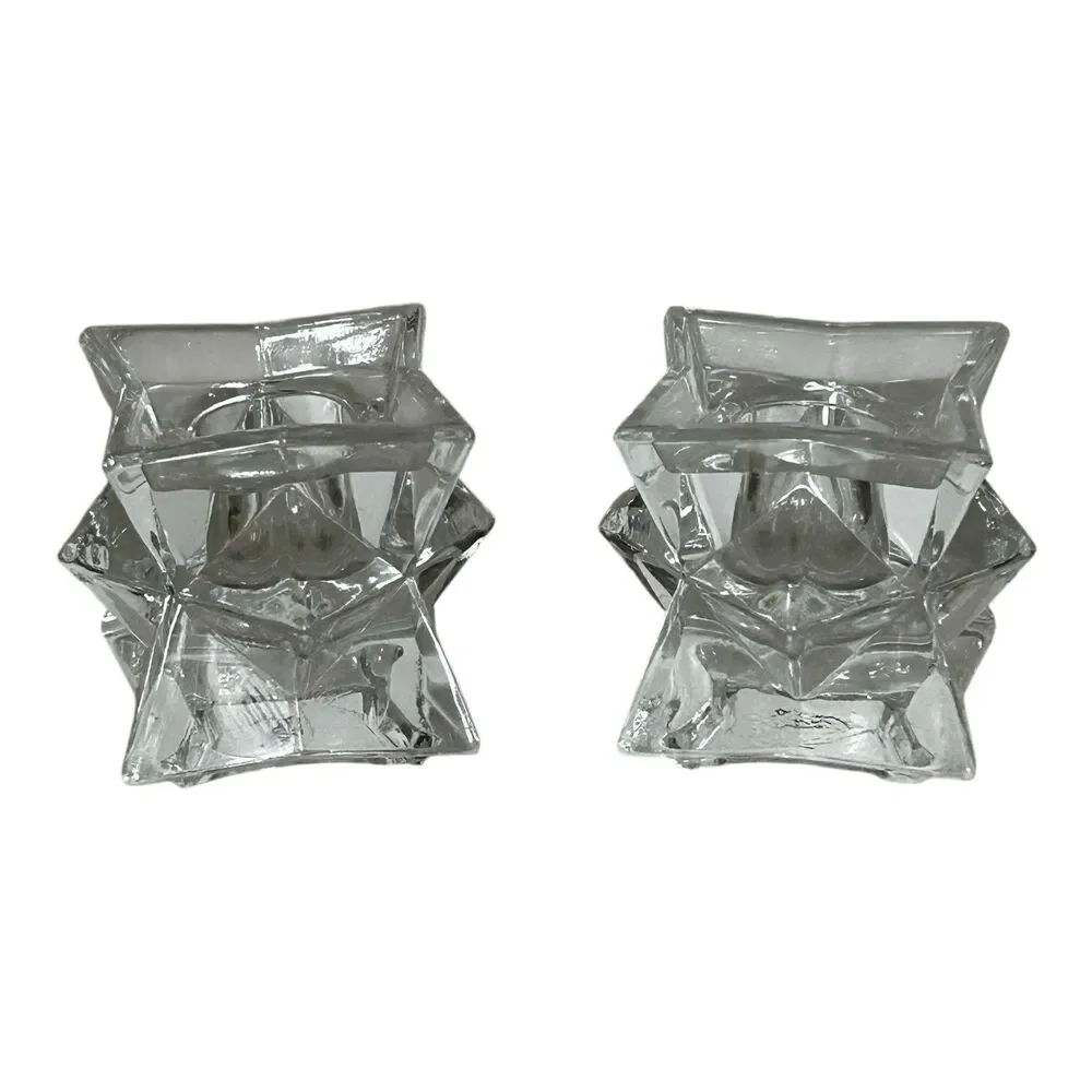 Set of 2 Vintage Avon 24% Lead Crystal Candlestick Holder Geometric Stackable